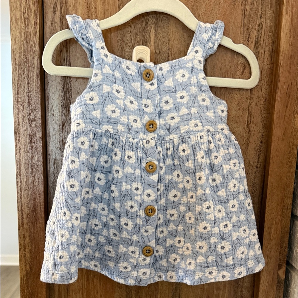 Floral Blue Button-Down Kids Dress